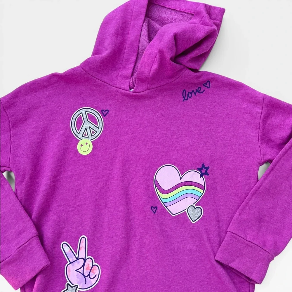 The Childrens Place Girls Purple Peace Heart Graphic Hoodie Sweatshirt Size 7/8